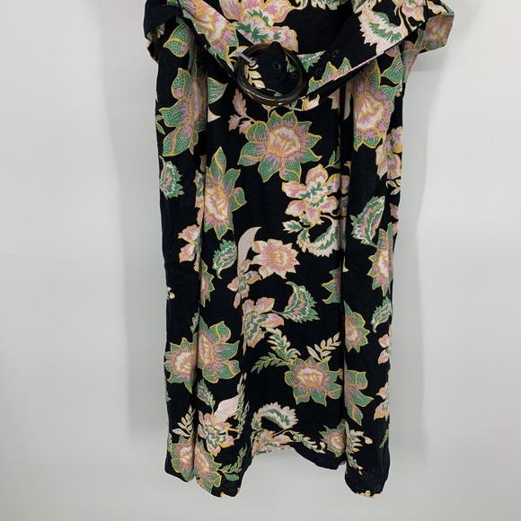 Who What Wear Dress Womens Size XL Linen Blend Black Floral Print Belted Midi - Picture 8 of 12